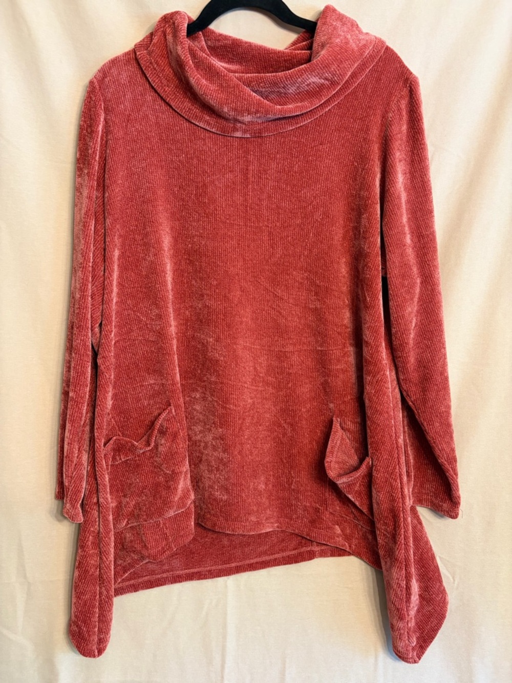 LOGO by Lori Goldstein Velvet Cowl Neck Tunic Sweater - Rust